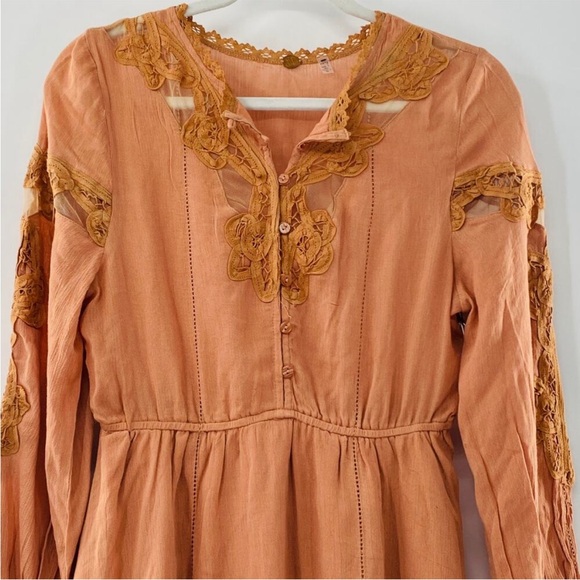 NEW Free People FP One Paige raw frayed hem mini dress Sable Sand Peach lace S - Picture 10 of 16